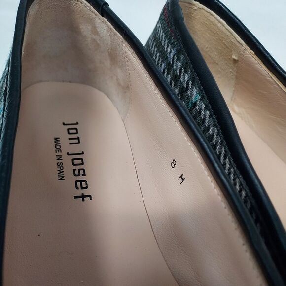 Jon Josef Made in Spain Black Leather Multi Plaid Pointed Toe Flats 8 - Picture 8 of 9